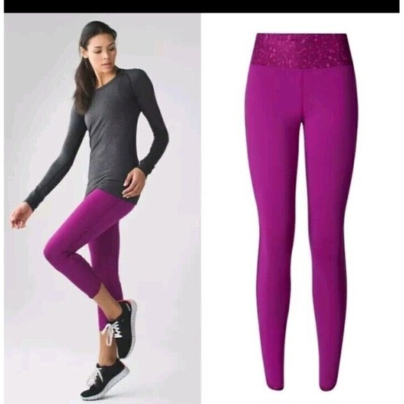 Lululemon Leggings Purple Size 4 High Rise Dynamite Condition Ankle Crop Ruched - Picture 2 of 9